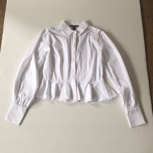 White Forever 21 Poplin Ruffle Hem Shirt